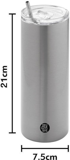 Koupakoupa Mickey Glass Thermos Stainless Steel BPA Free 600ml Silver with Straw