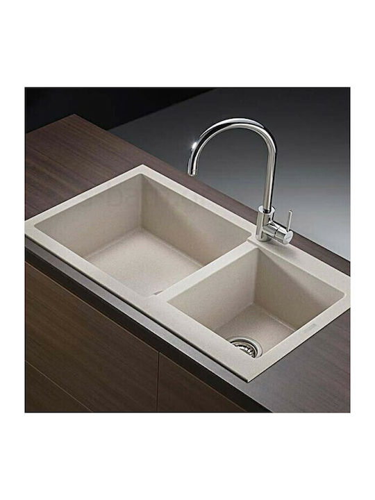 Pyramis Alazia 1 3/4B 079811711 Drop-In Chiuvetă Stânga din Granit Sintetic L86xW50cm Zăpadă