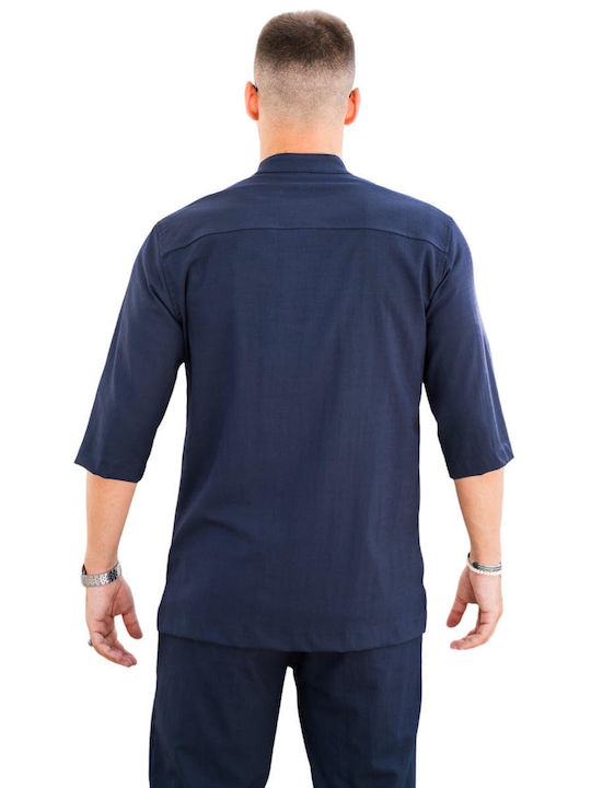 Vittorio Artist Herrenhemd Overshirt Kurzärmelig Leinen Marineblau