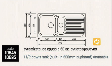 Sanitec Ένθετος Inox Σαγρέ Μ100xΠ50cm