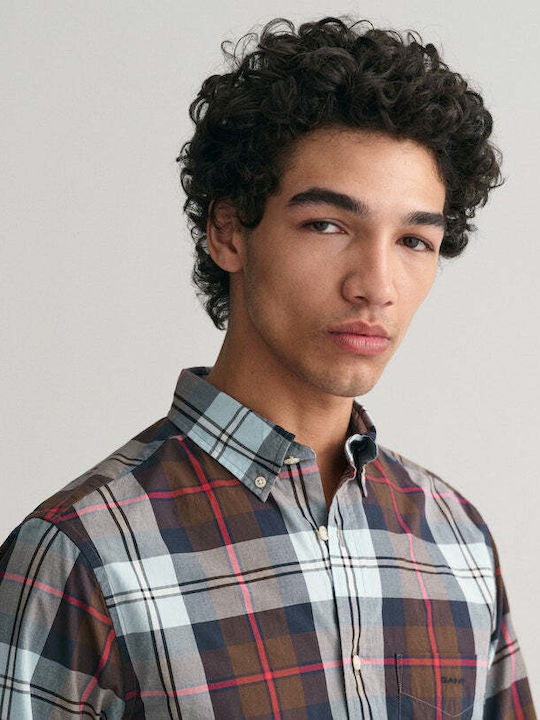 Long-sleeved Cotton Shirt Checked Brown