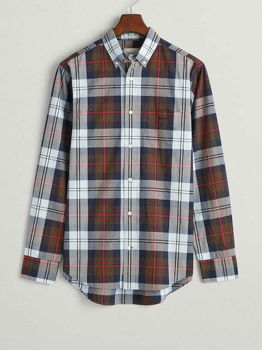 Long-sleeved Cotton Shirt Checked Brown