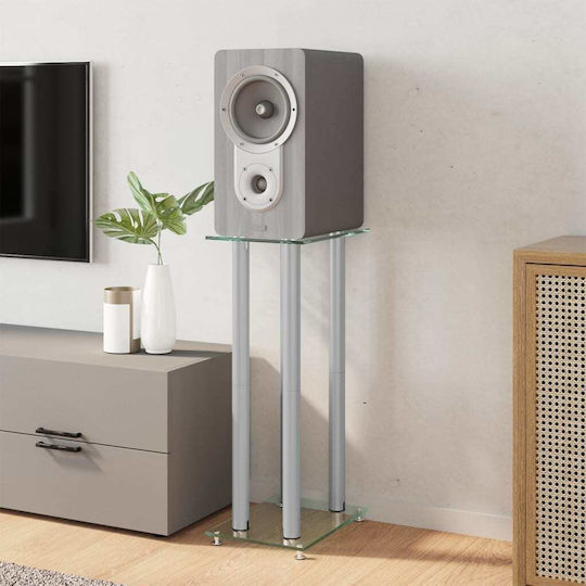 vidaXL Speaker Stands with 4 Columns from Tempered Glass in Silver Color