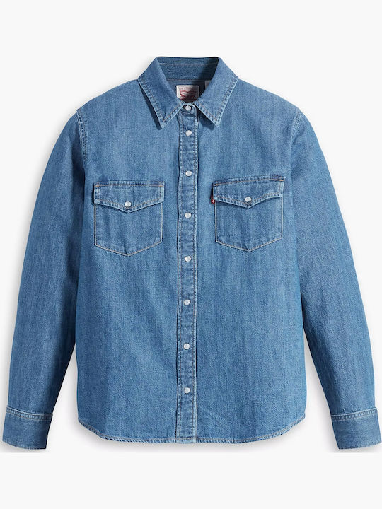 Western Women's Denim Long Sleeve Shirt Indigo