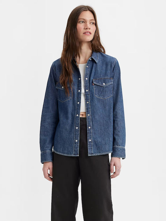 Western Women's Denim Long Sleeve Shirt Blue