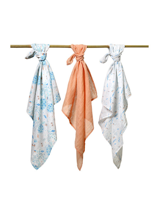 Babyono Muslin Swaddle Wraps Orange Multicolour 70x70cm. 3pcs