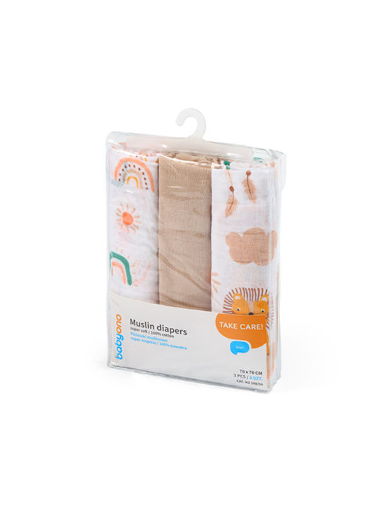 Babyono Muslin Swaddle Wraps Multicolour 70x70cm. 3pcs
