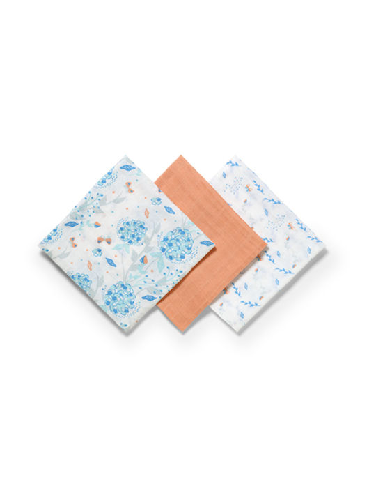 Babyono Muslin Swaddle Wraps Orange Multicolour 70x70cm. 3pcs