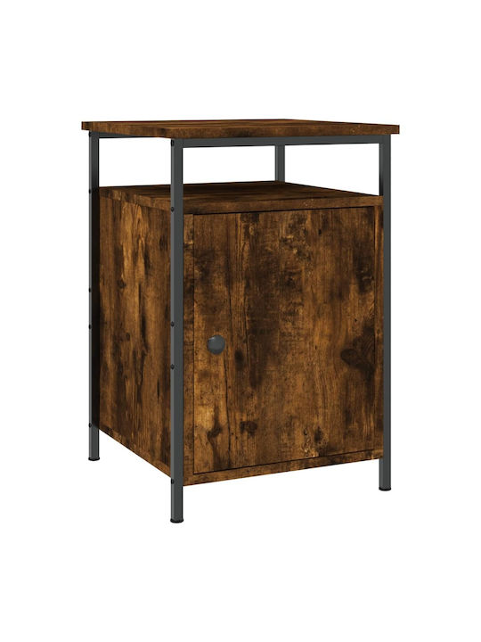 Wooden Bedside Table with Metallic Legs Καπνιστή Δρυς 40x42x60cm