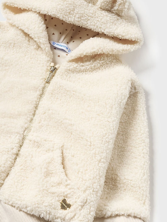 Kids Cardigan Fur with Hood Beige