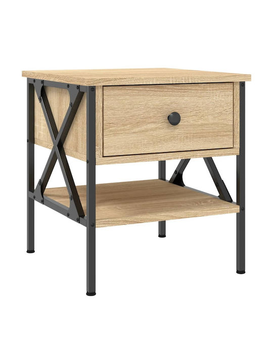 Wooden Bedside Table with Metallic Legs 40x42x45cm