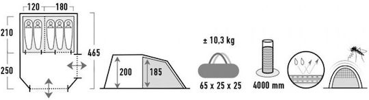 High Peak Ancona 5.0 Camping Tent Tunnel Gray with Double Cloth 4 Seasons for 5 People 300x210x185cm