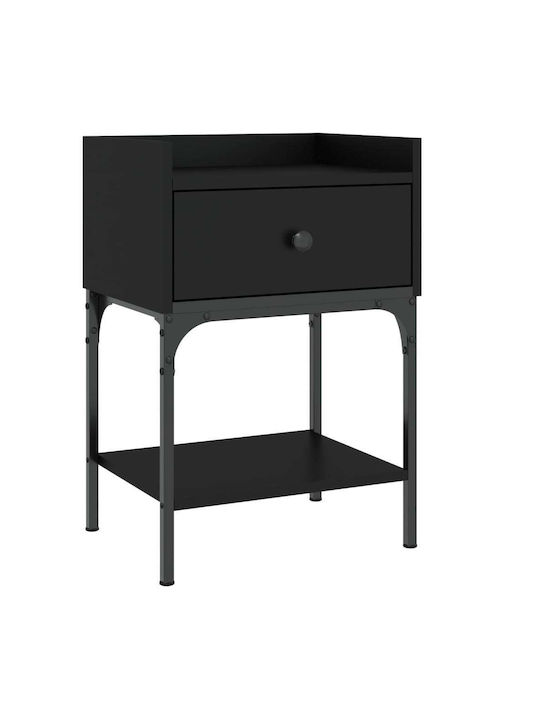 Wooden Bedside Table with Metallic Legs Black 40.5x31x60cm