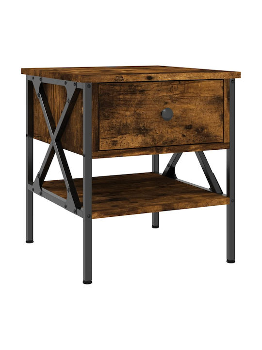 Wooden Bedside Table with Metallic Legs Καπνιστή Δρυς 40x42x45cm