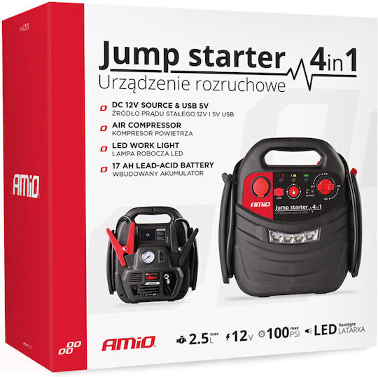 AMiO Portable Car Battery Jump Starter 300A with USB / Pump / Φακό / Power Bank 12V