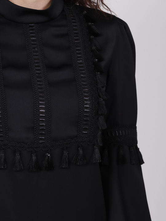 Damen Bluse Langärmelig Schwarz