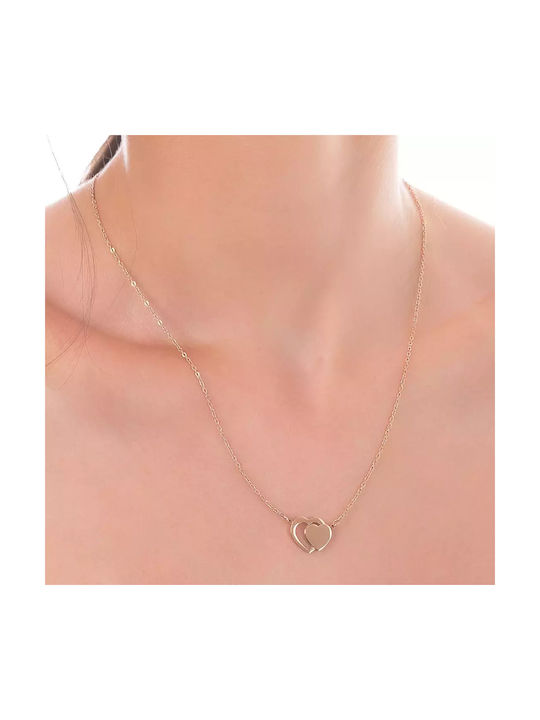 Oxzen Halskette Doppelter mit Design Herz aus Vergoldet Stahl