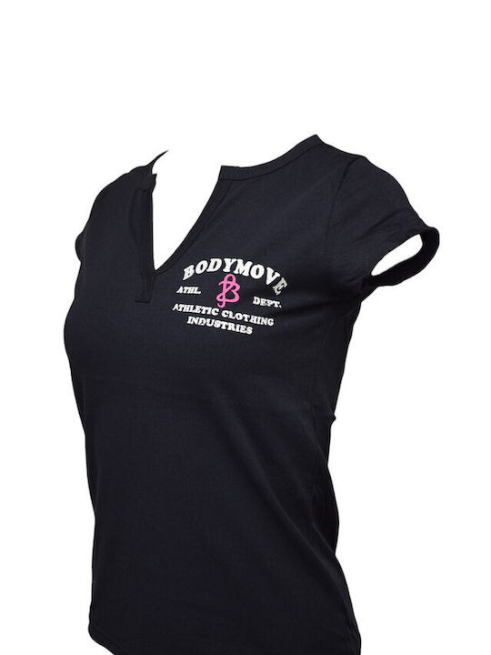 Bodymove Damen Sport T-Shirt mit V-Ausschnitt Schwarz