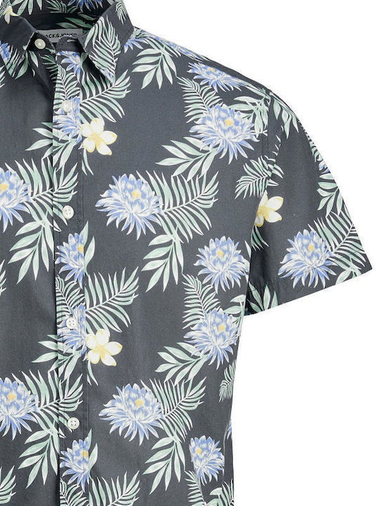 Cămașă Bărbați Mâneca Scurtă 100% Bumbac Linie Îngustă Model Floral Gri