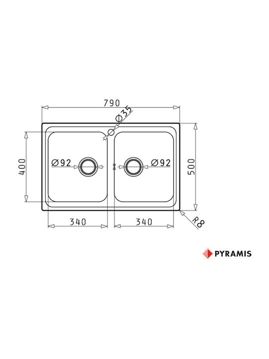 Pyramis Alea 2B Ένθετος Νεροχύτης Inox Σατινέ Μ79xΠ50cm Ασημί
