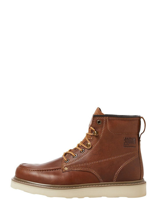 Jack & Jones Men's Leather Military Boots Brown