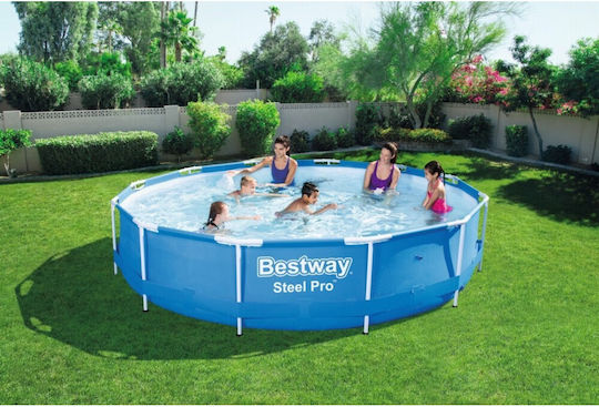 Bestway Steel Pro Кръгъл Басейн 6473л с Метална Рамка 366x76см Син