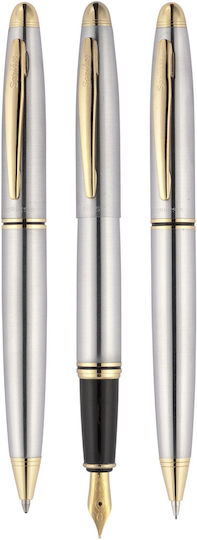 Scrikss Pen Set Ballpoint with Quill and Mechanical Pencil Gold in a case