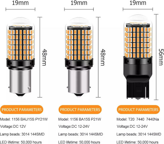 Lamps Car & Motorcycle Set Canbus LED Yellow 12V 2pcs