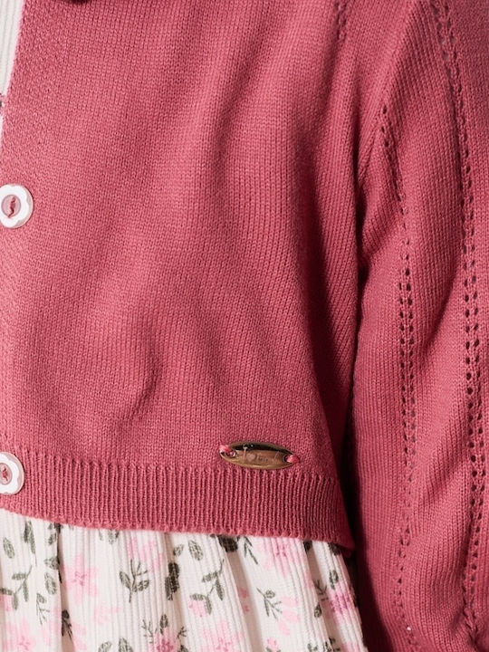 Kinderkleid Kurzärmelig Blumen Set mit Mantel Rosa