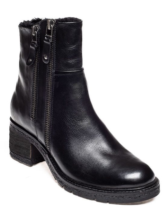 Leder Stiefeletten Damen Schwarz