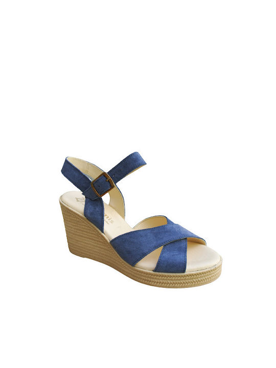 Pyramis Anatomic Women's Leather Ankle Strap Platforms Blue