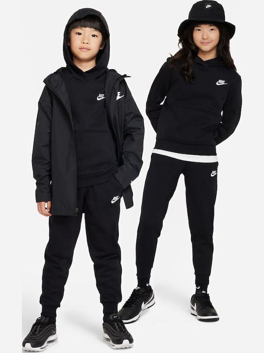 Fleece Kids Sweatshirt with Hood Black Sportswear Club