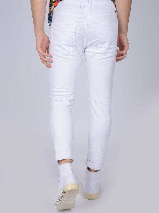 Warehouse Design Pantaloni de Bărbați din Jean în Croială Skinny Alb