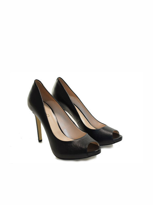 Fardoulis Leather Peep Toe Black Heels 41001