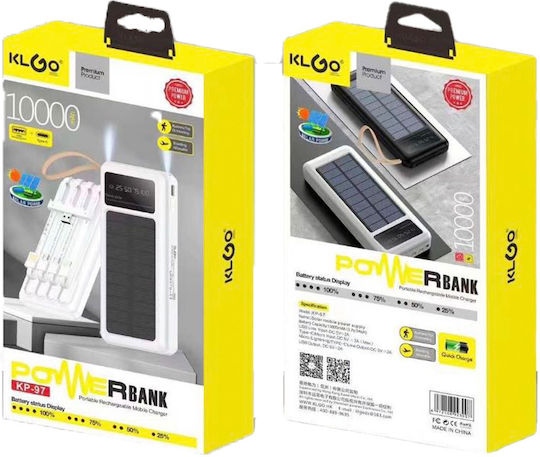 KLGO KP-97 Solar Power Bank 10000mAh cu 2 Porturi USB-A Alb