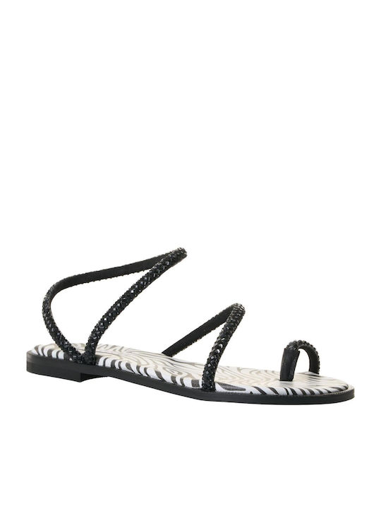 Sofia Manta Leather Women's Flat Sandals in Black Color