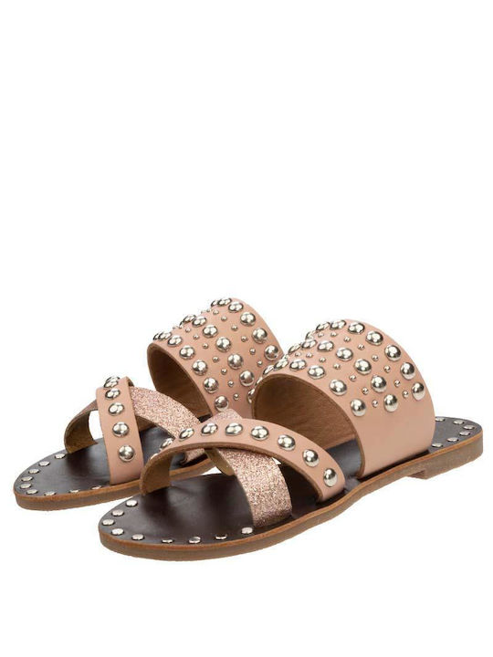 Kallisto Leather Women's Flat Sandals in Pink Color