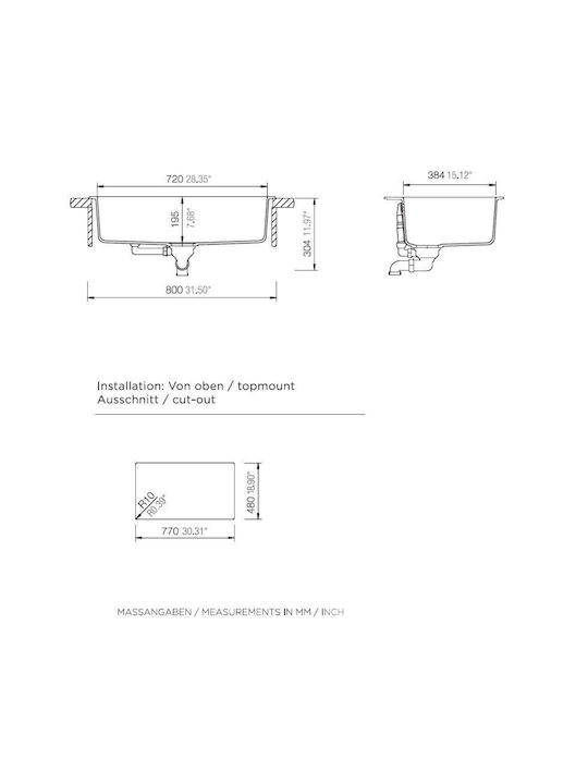 Schock Cristalite Manhattan 110-30080-1511 Drop-In Sink Synthetic Granite W79xD50cm Everest