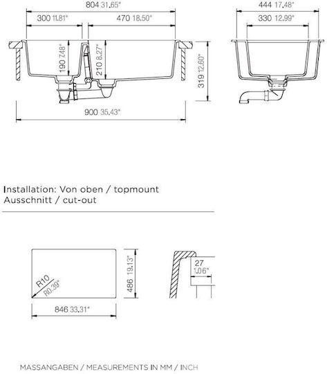Schock Cristalite Element Ένθετος Νεροχύτης Δεξιός από Συνθετικό Γρανίτη Μ86xΠ50cm Asphalt