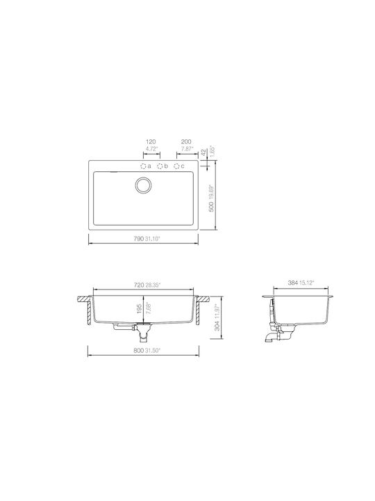 Schock Cristalite Manhattan 110-30080-1511 Drop-In Sink Synthetic Granite W79xD50cm Everest
