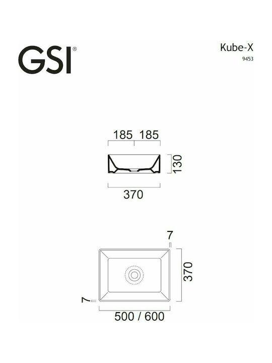 GSI Kube-X Επικαθήμενος Νιπτήρας Πορσελάνης 50x37x13cm Λευκός