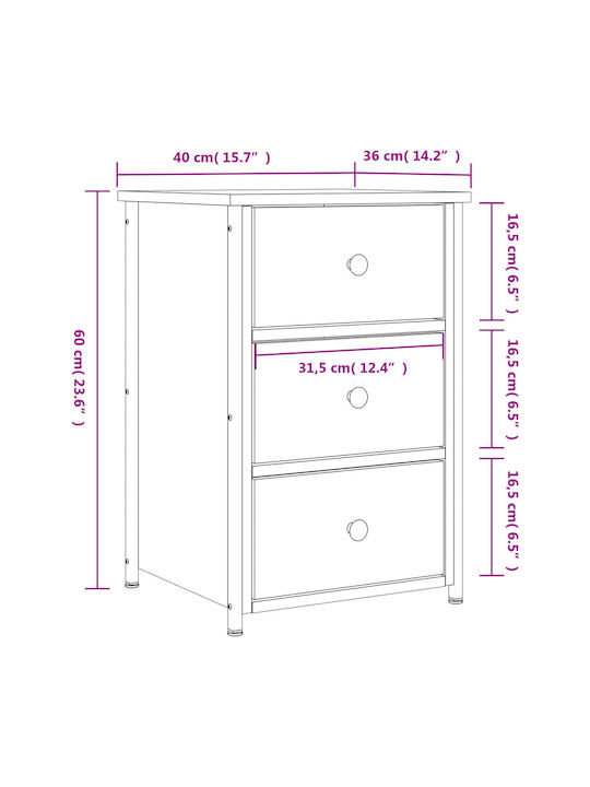 Κομοδίνο Ξύλινο με Μεταλλικά Πόδια Sonoma Δρυς 40x36x60cm