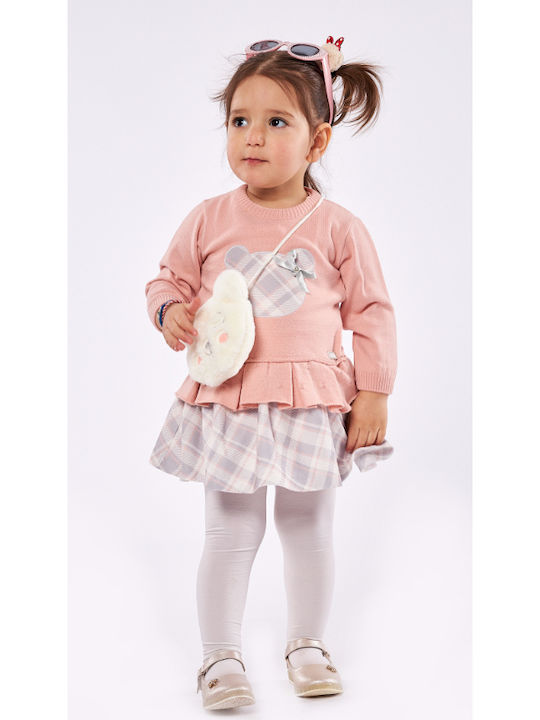 Kinderkleid Langärmelig Knitted Set mit Accessoires Rosa
