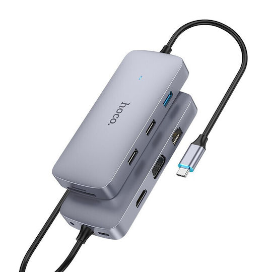 Hoco HB33 Easy USB-C Docking Station mit HDMI 4K PD Ethernet und Verbindung 2 Monitore Gray