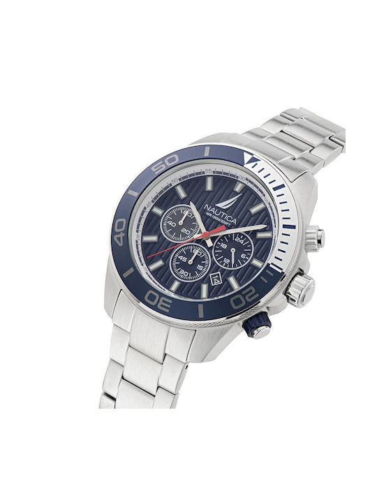 Nautica Watch Chronograph Battery with Silver Metal Bracelet