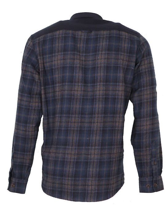 Pre End Men's Shirt Long Sleeve Flannel Checked Blue