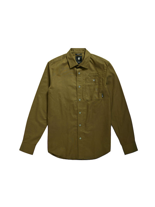 Langärmlig Baumwolle Hemd Khaki