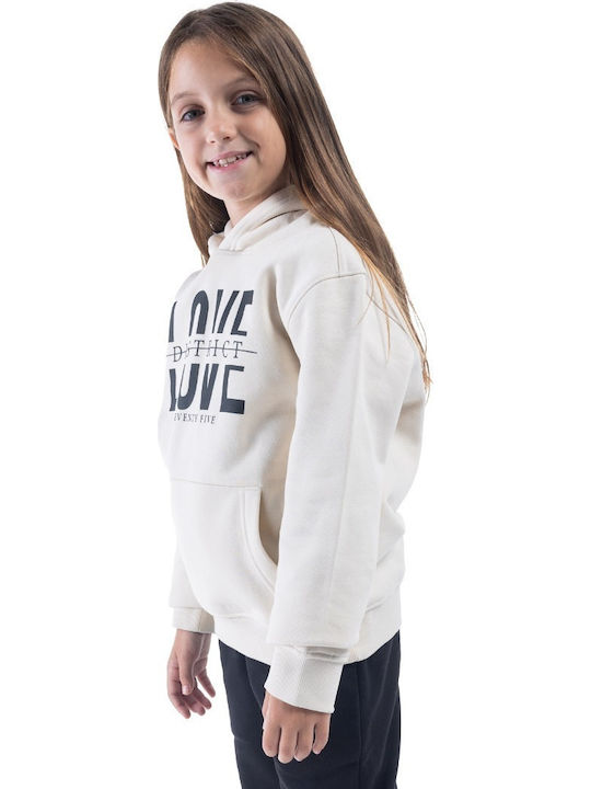 Kids Sweatshirt Cardigan Fleece with Hood Ecru