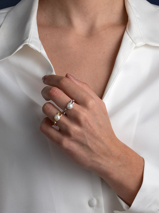 George Art Jewels Femeie Inel cu Perle din Argint Placat cu aur