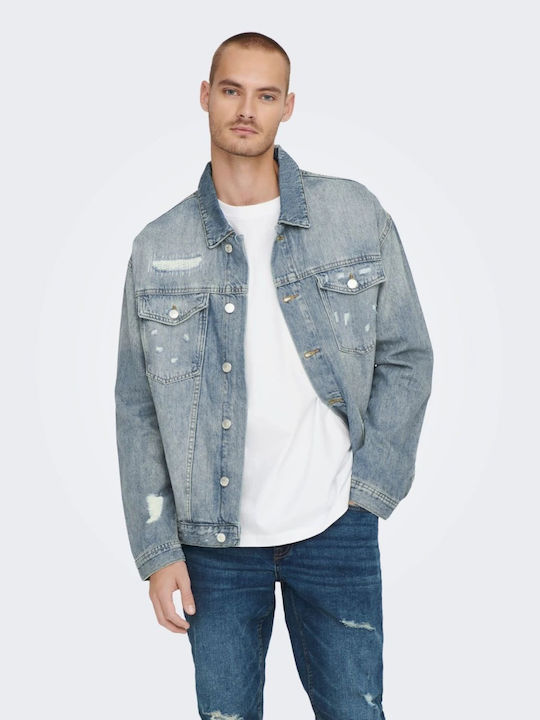 Only Men's Winter Denim Jacket Blue